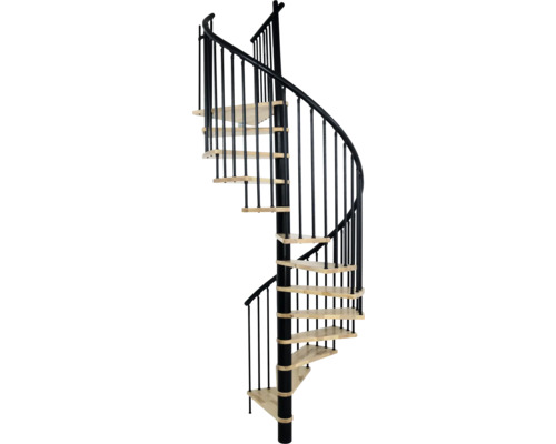 Spindeltreppe aus Metall und Holz