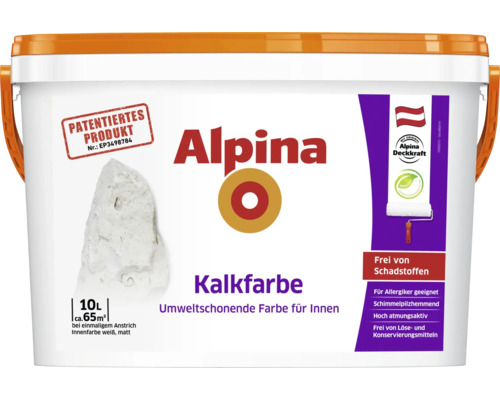 Alpina Kalkfarbe weiß 10 L Eimer Alpina Kalkfarbe für Innenräume, 10 Liter