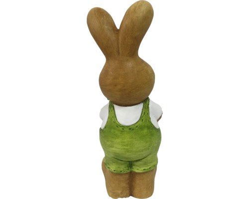 Keramik Osterhase Figur mit Latzhose, Rückansicht