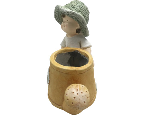 Dekorative Gartenfigur eines Jungen mit Gießkanne als Pflanzgefäß