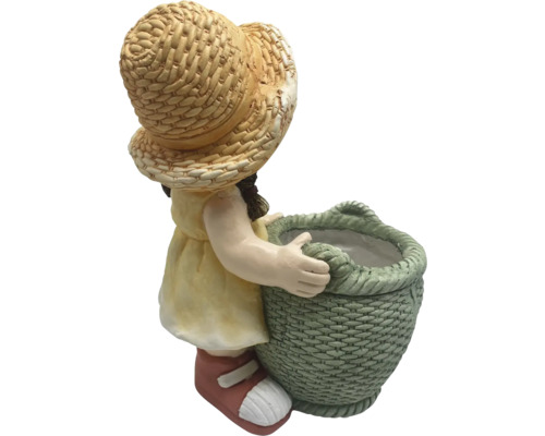 Dekorative Mädchenfigur mit Korb als Pflanzgefäß für den Garten