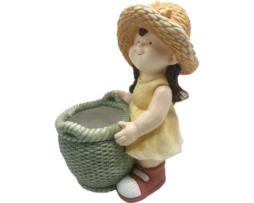 Dekorative Mädchen Pflanzfigur mit Strohhut und Korb für den Garten
