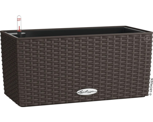 Blumenkasten Lechuza Balconera Cottage Kunststoff 40 x 19 x 19 cm braun Rechteckiger Pflanzkasten mit Bewässerungssystem und geflochtenem Design.