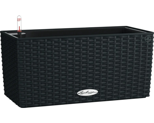 Blumenkasten Lechuza Balconera Cottage Kunststoff 40 x 19 x 19 cm schwarz Rechteckiger Pflanzkasten mit Bewässerungssystem und gewebter Optik