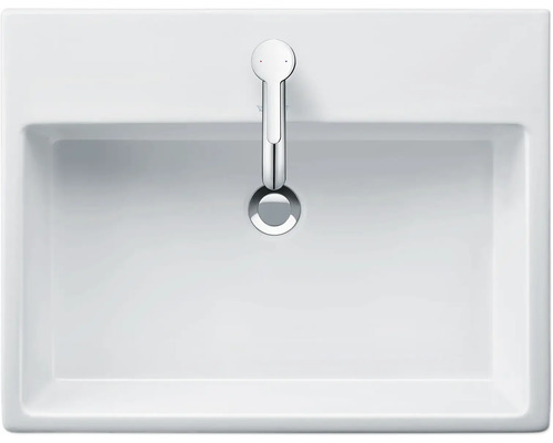 Aufsicht eines rechteckigen Waschbeckens mit Armatur