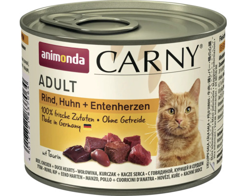 Katzenfutter nass ANIMONDA Carny Adult Rind, Huhn und Entenherzen 200 g