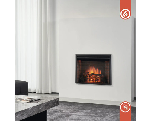 Elektrischer Kamin in modernem Wohnzimmer mit minimalistischem Design