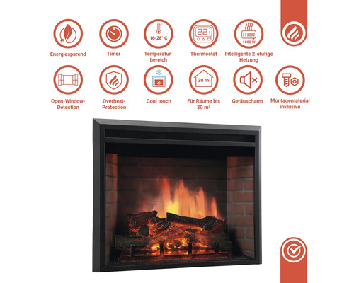Elektrischer Kamin mit Energiesparfunktion, Timer, Thermostat und Überhitzungsschutz