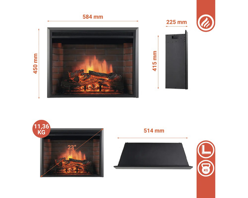 Abmessungen des Elektrokamins