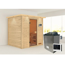 Holzsauna mit Saunaofen und Saunasteuerung