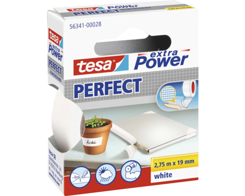Gewebeband Tesa extra Power Perfect weiß 19 mm x 2,75 m Tesa extra Power Perfect Gewebeband, 2,75 m x 19 mm