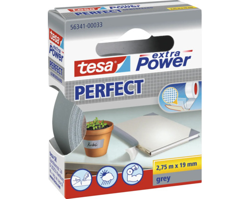 Gewebeband Tesa extra Power Perfect grau 19 mm x 2,75 m Tesa extra Power Perfect Gewebeband, graue Ausführung, 2,75 m x 19 mm