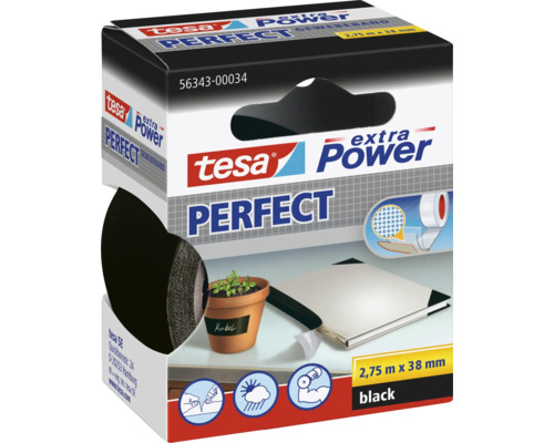 Gewebeband Tesa extra Power Perfect schwarz 38 mm x 2,75 m Tesa Extra Power Perfect Gewebeband, 2,75 m x 38 mm, schwarz