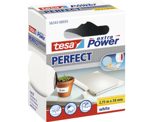 Gewebeband Tesa extra Power Perfect weiß 38 mm x 2,75 m Tesa Extra Power Perfect Gewebeband, 2,75 m x 38 mm, weiß