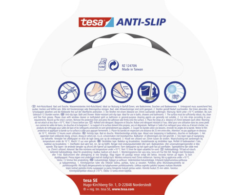 Tesa Antirutschband für Bad und Dusche mit Symbolen für Anwendung und Eigenschaften