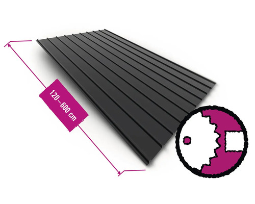 PRECIT Trapezblech H12 RAL 9005 Tiefschwarz Fix-Breite 910 mm x Stärke 0,4 mm (Meterware ab 120 bis max. 600 cm)