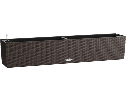 Blumenkasten Lechuza BALCONERA Cottage Kunststoff 99 x 19 x 19 cm mokka Rechteckiger Pflanzkasten in Rattanoptik mit Wasserstandsanzeiger