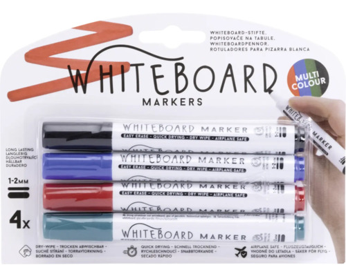 Vier Whiteboardmarker in verschiedenen Farben