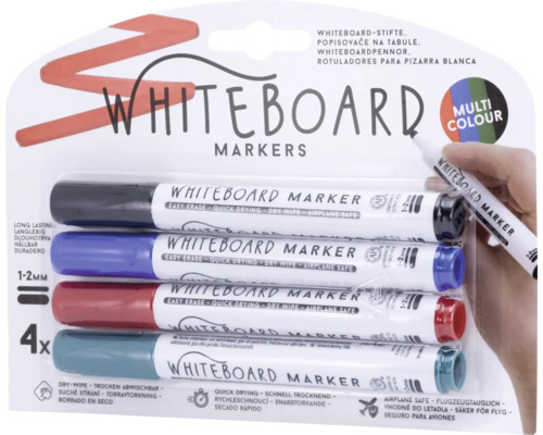 Packung mit vier Whiteboard Markern in verschiedenen Farben
