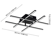 Deckenleuchte mit linearem Design und Maßangaben.