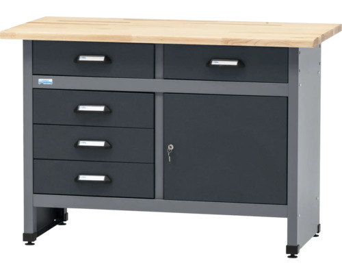 Werkbank Küpper 1200 x 840 x 600 mm 5 Schubladen 1 Tür anthrazitgrau-hellgrau Werkbank mit Schubladen und Schrankfach für die Werkstatt