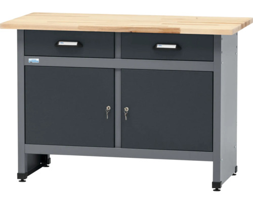 Werkbank Küpper 1200 x 840 x 600 mm 2 Schubladen 2 Türen anthrazitgrau-hellgrau Werkbank mit Schubladen und abschließbaren Schränken