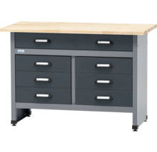 Werkbank mit Holzplatte und Schubladen