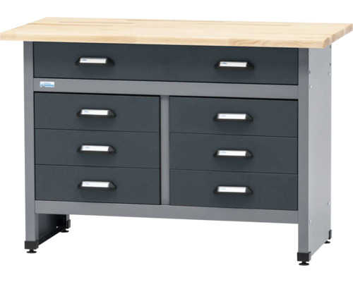 Werkbank Küpper made in Germany 1200x840x600 mm 7 Schubladen anthrazit grau Werkbank mit Holzplatte und Schubladen