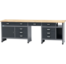 Werkbank mit Schubladen, Tür und Holzplatte