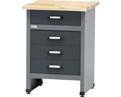 Werkbank Küpper made in Germany 600x840x600 mm 4 Schubladen anthrazit grau Werkbankunterschrank mit vier Schubladen und Arbeitsplatte aus Holz