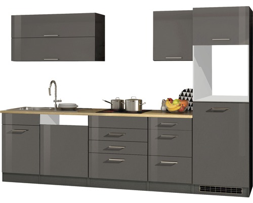 Küchenzeile Held Möbel Mailand 609.1.6211 grau/grafit 300 cm