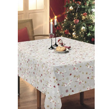 Weihnachtlich gedeckter Tisch mit Tischdecke mit Hirschmuster