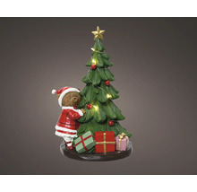 Dekorativer Weihnachtsschmuck: Bär schmückt Tannenbaum mit Geschenken