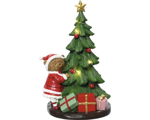 Weihnachtsdekoration mit Teddybär, Baum, Stern und Geschenken