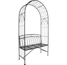 Gartenbank mit Rosenbogen aus Metall