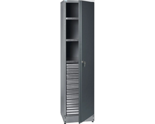 Schrank Hochschrank Küpper made in Germany 455x1800x450 mm 10 Schubladen 1 Einlegeboden 1 Tür anthrazit grau Werkstattschrank mit Regalböden und Schubladen