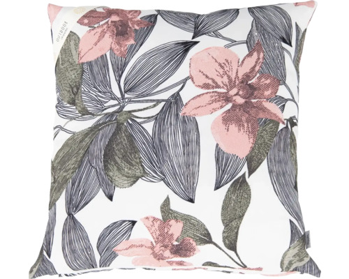 Loungekissen Doppler 40 x 40 x 14 cm anthrazit naturbelassen pink Dekokissen mit Blumenmuster für den Aussenbereich