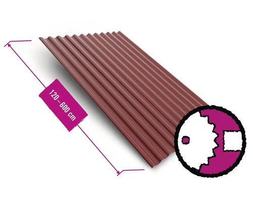 PRECIT Wellblech Sinus S18 76/18 RAL 3011 Braunrot 883 mm x 0,4 mm (Meterware ab 120 bis max. 600 cm)