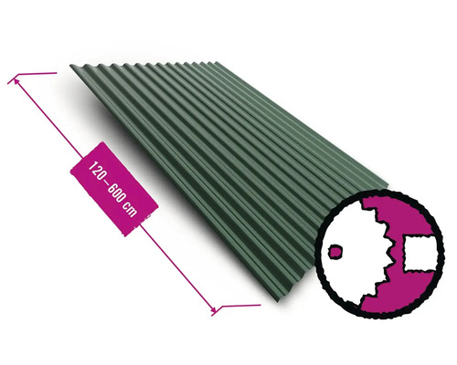 PRECIT Wellblech Sinus S18 76/18 RAL 6005 Moosgrün 883 mm x 0,4 mm (Meterware ab 120 bis max. 600 cm)