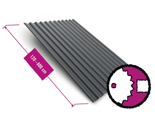 PRECIT Wellblech Sinus S18 76/18 RAL 7016 Anthrazitgrau 883 mm x 0,4 mm (Meterware ab 120 bis max. 600 cm)