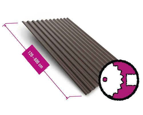 PRECIT Wellblech Sinus S18 76/18 RAL 8017 Schokoladenbraun 883 mm x 0,4 mm (Meterware ab 120 bis max. 600 cm)