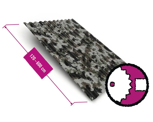 PRECIT Wellblech S18 Camouflage Fix-Breite 883 mm x Stärke 0,4 mm (Meterware ab 120 bis max. 600 cm)