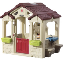 Spielhaus mit Tür, Fenstern, Dach, Spüle und Bänken für Kinder