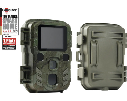 Wildkamera mit Tarnmuster und zugehörigem Gehäuse