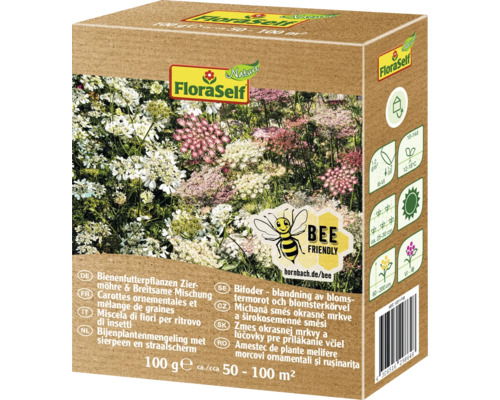 Blumenwiesensamen FloraSelf Nature 'Bienentracht' 100 g / 100 m² FloraSelf Bienenfutterpflanzen Zier Möhre und Breitsame Mischung Samenpackung