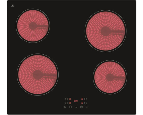 Schwarzer Elektroherd mit vier Kochfeldern und Bedienfeld.