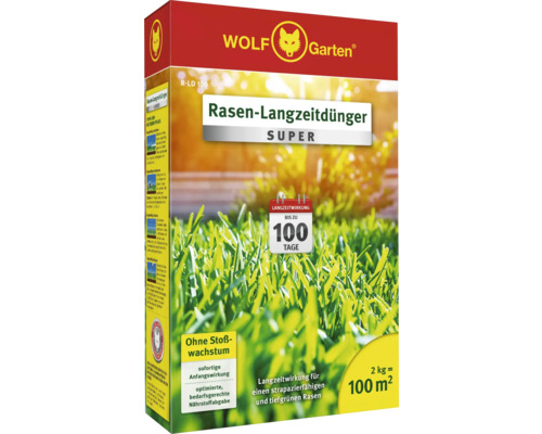 Rasen-Langzeitdünger WOLF-Garten 'Super' 2 kg für 100 m² Wolf Garten Rasen-Langzeitdünger für 100 Quadratmeter