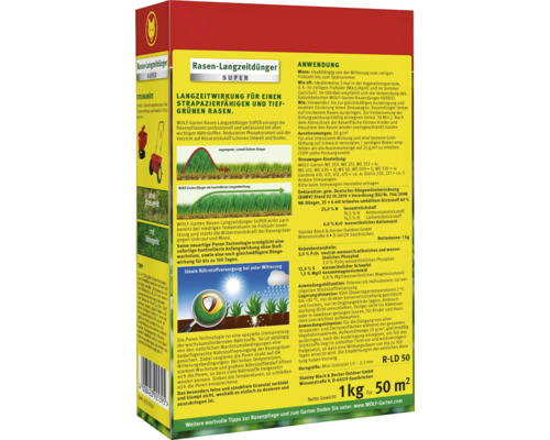 Wolf Garten Rasen-Langzeitdünger Super 1 Kilogramm für 50 Quadratmeter