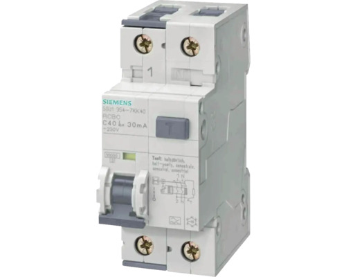 FI-Schalter/Leitungsschutzschalter Siemens C16, 1-polig mit Neutralleiter, 30 mA, 230 V