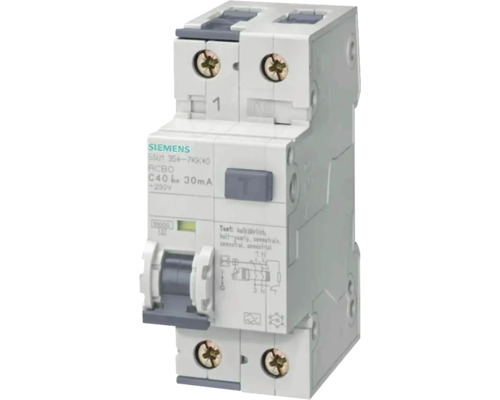 FI-Schalter/Leitungsschutzschalter Siemens B13, 1-polig mit Neutralleiter, 30 mA, 230 V